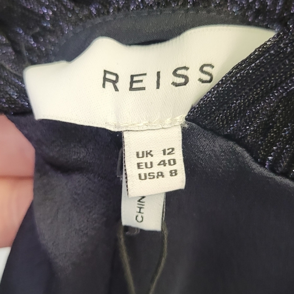 Reiss Margot Metallic & Satin Jumpsuit Navy Size 8 US NWT - Picture 9 of 14